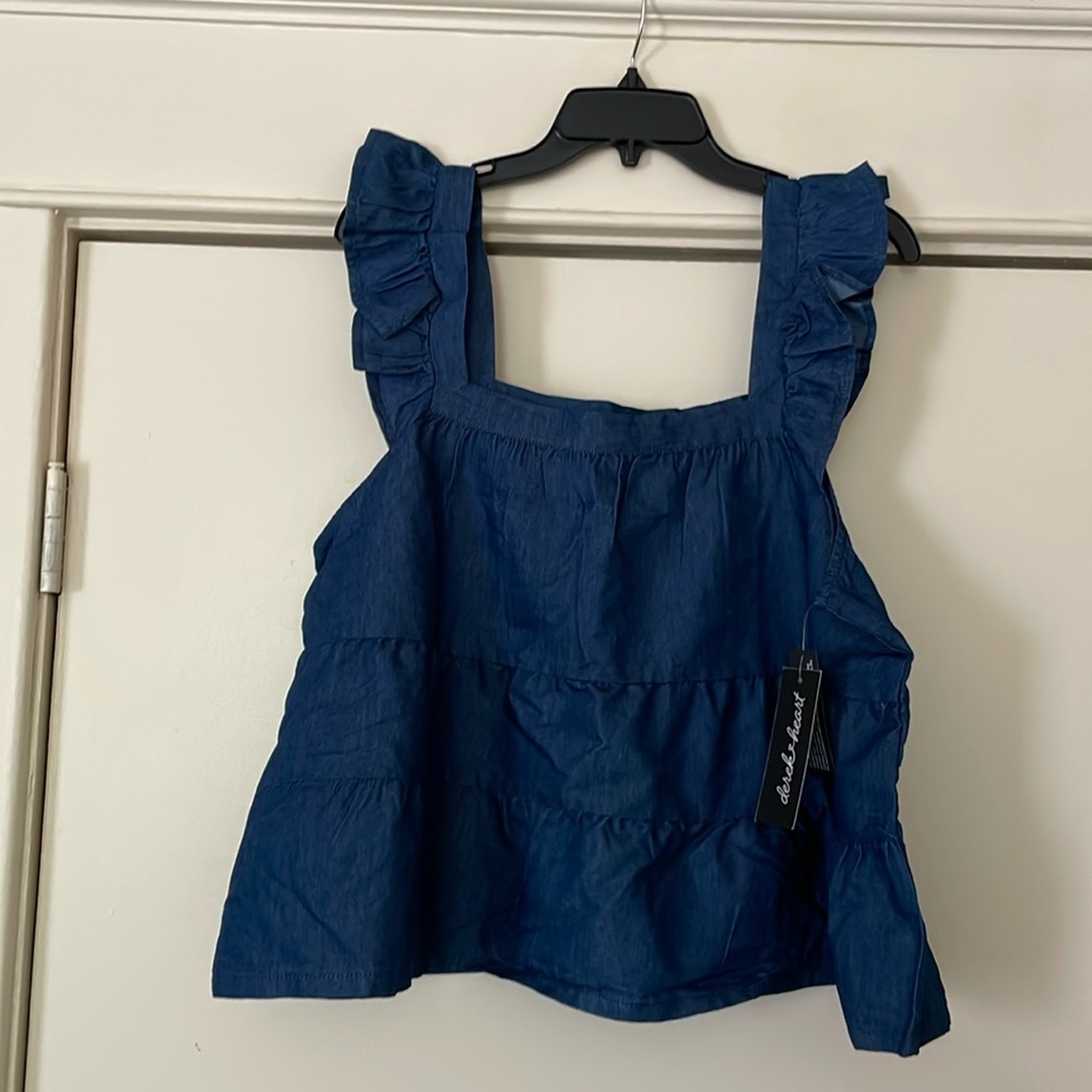 Derek Heart Denim Sleeveless Tiered Crop Top, 1X